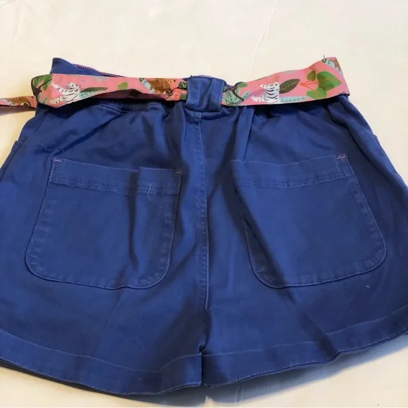 Boden Blue Twill Cargo Shorts With Pink Animal Print Belt Tie Size 13Y - Picture 5 of 9